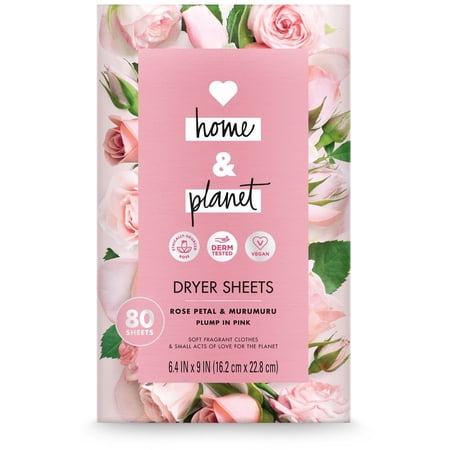 Love Home and Planet Dryer Sheets Rose Petal & Murumuru 80 count