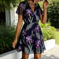 thumbnail image 2 of TIHLMK Women's Bohemian V-Neck Printed Dresses Short Sleeve Crew Neck Chiffon Dresses Elegant Casual Summer Wear, 2 of 9