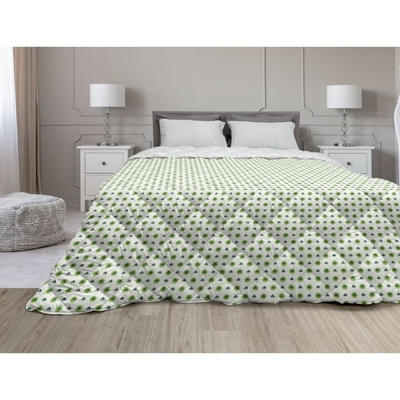 Green Down Alternative Comforter, Small Heart Shapes Vibrant Color Celebratory Fun Pattern Design, Microfiber Quilt for All Season, 5 Sizes, Lime Green Dark Green, by Ambesonne