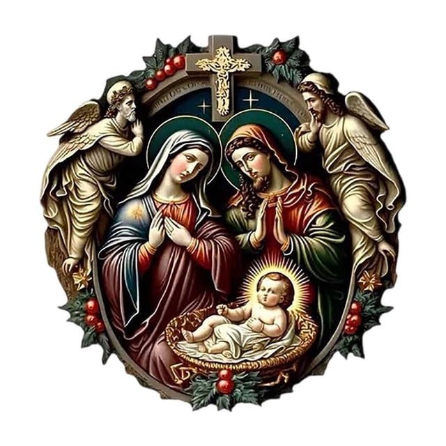 Christmas Car Pendant Acrylic Flat Ornament Nativity Scene Decoration For Tree Home Festive Decor Religious Theme Holiday Gift Size 3.15 Inches Weight 0.04 Pounds 1Pc