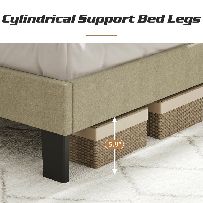Lifezone Full Size Beige Bed Frame with Adjustable Headboard