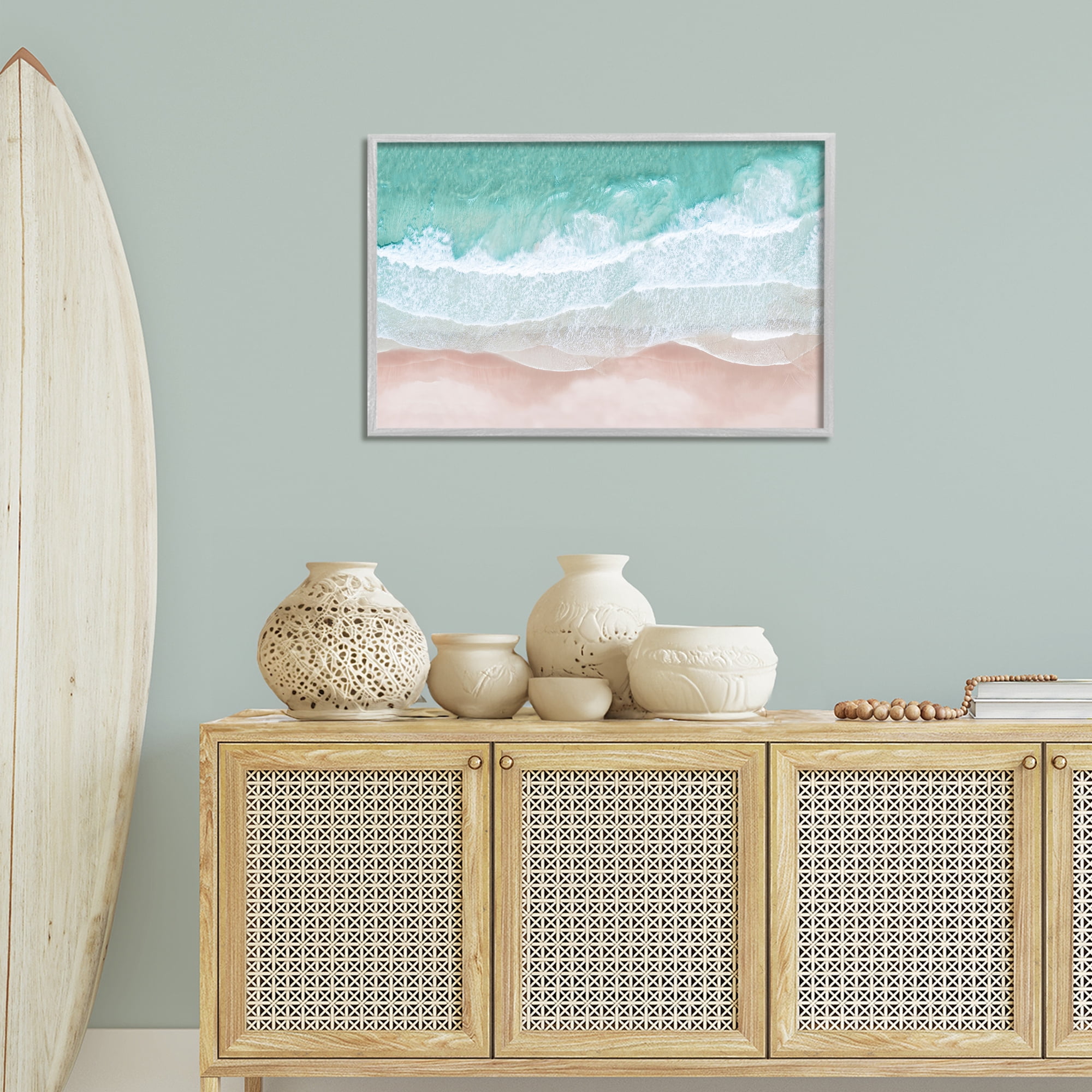 Stupell Industries Aerial Sea View Coastal Painting Gray Framed Art Print Wall Art, 30 x 20