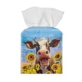 thumbnail image 2 of POLERO Tissue Box Holder Waterproof - Square PU Leather Tissues Cube Box Cover -Funny Cow Sunflower Decorative Car Facial Tissue Holder on Table and Barthroom, 5.1"X5.1"X5.5", 2 of 7
