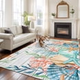 thumbnail image 2 of Summer Coastal Area Rugs 8'x10', Washable Small Throw Rugs for Living Room Patio, Nautical Sea Coral Shell Starfish Wood Gray Indoor Outdoor Rug Non-Slip Low Pile Carpet Runner Reversible Floor Mats, 2 of 8