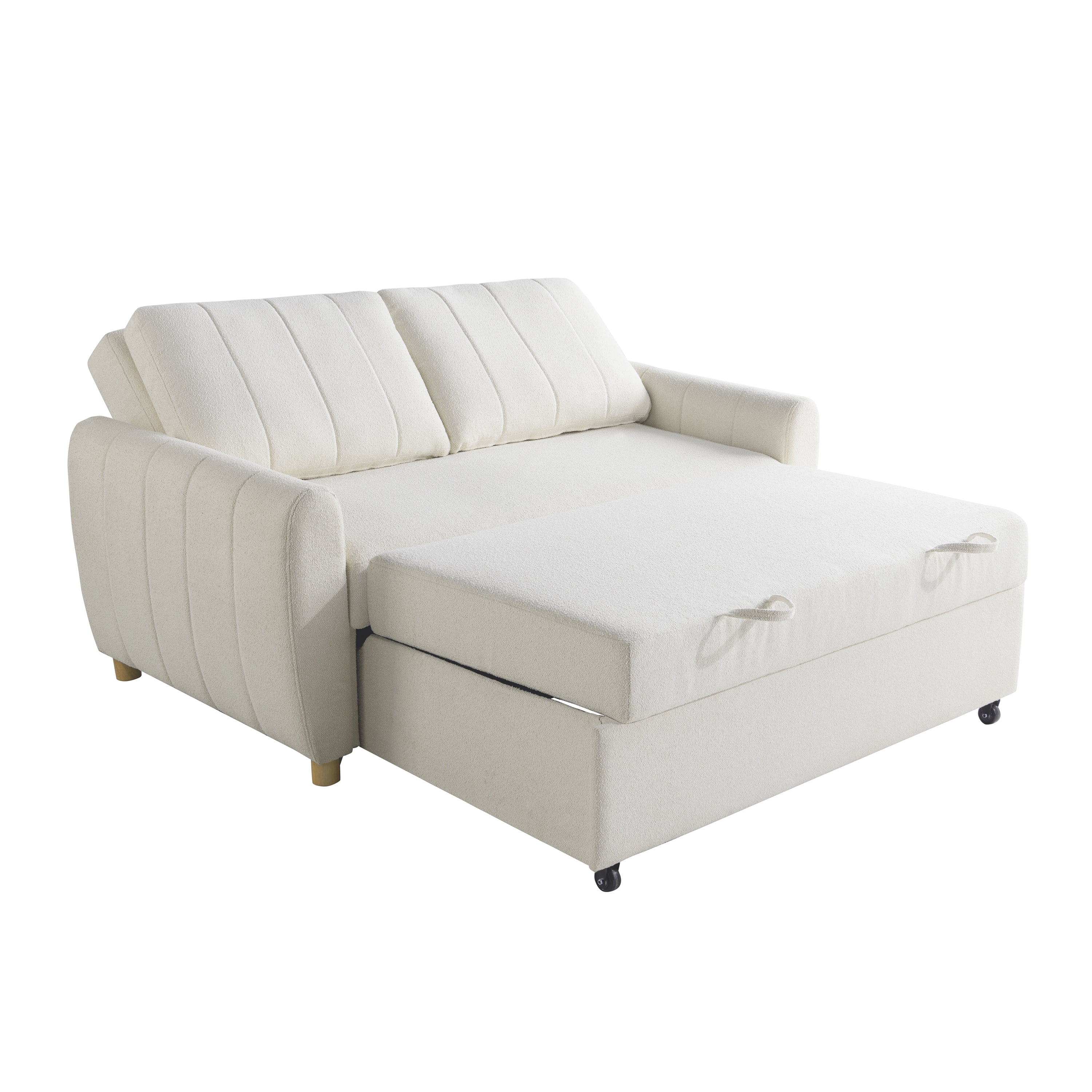 Serta Grant Scandinavian Convertible Loveseat with Full Size Sleeper, Ivory Boucle Fabric