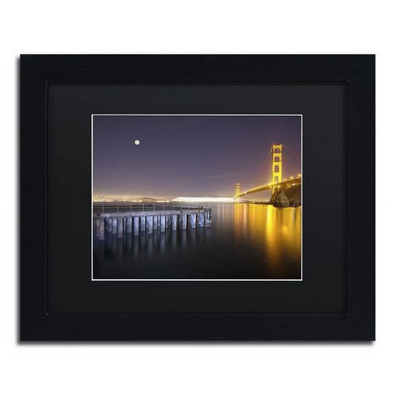 "Golden Gate Pier and Stars" Canvas Art by Moises Levy Black Matte, Black Frame