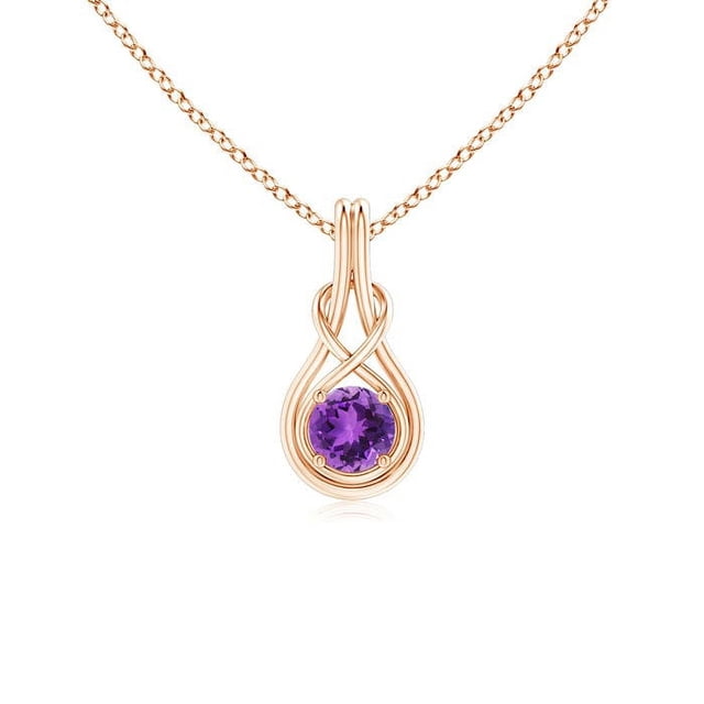 Angara Collier en Améthyste Naturelle - Pendentif Solitaire Rond en Améthyste avec Nœud Infini en Or Rose 14K pour Femmes