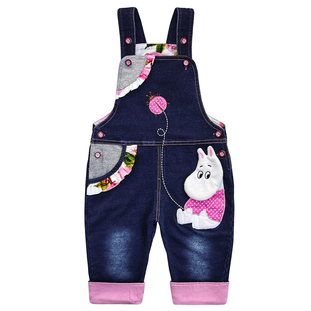 Kidscool Space Baby Toddler Girls Soft Knitted Cotton Denim Cute Cartoon Overalls 