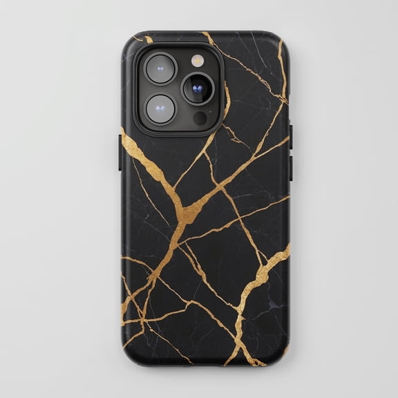 Black Marble Gold Vein For All iPhone Series Tough Phone Case Luxury Style