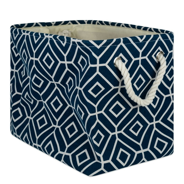 DII Collapsible Polyester Storage Basket Or Bin with Durable Cotton Handles, Home Organizer Solution for Office, Bedroom Closet, Toys, and Laundry, Medium-16x10x12, Stained Glass Navy