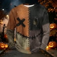 thumbnail image 6 of Fabrcox S-5XL Halloween Shirt for Men Spooky Pumpkin Face Patchwork Mens Sweatshirts Crewneck Funny Fall Waffle Big and Tall Pullover 4XL, 6 of 7