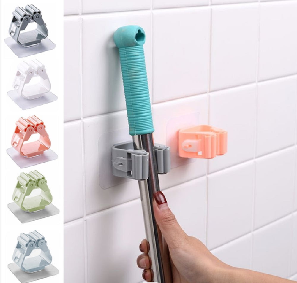 5 Pcs Wall Mount Mop Holder Broom Holder and Garden Tool Garage Organizer  Self Adhesive Wall Mounted for Rake Mop Wall