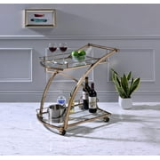Kings Brand Furniture Metal Rolling Bar Kitchen Serving Cart with 2 Glass Shelves and Wine Holders, Gold