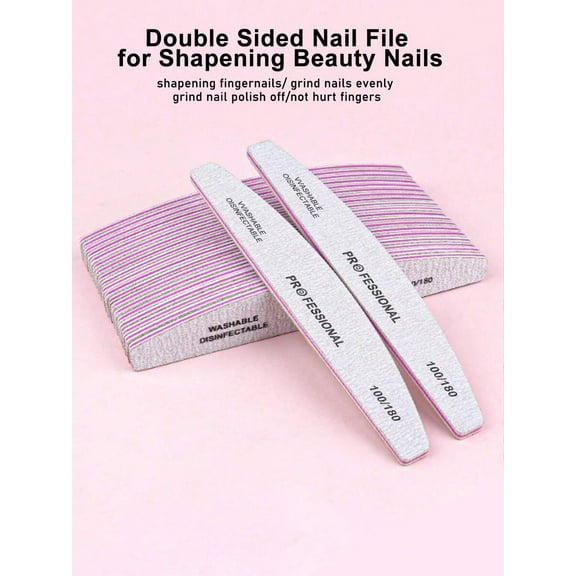 Professional Half Moon Nail Files, 100/180 Grit,Nail Supplies,Nail Tools,Nail Art Tools,Back To School,Nails,Nail Tools For Press On Nails