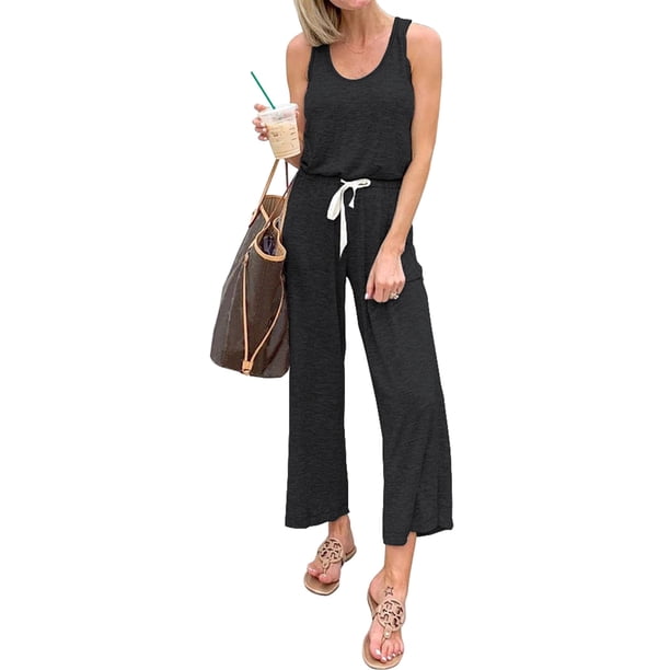 Mono Enterizo PRETTYGARDEN sin Mangas con Cordón Ajustable Gris Oscuro Talle S