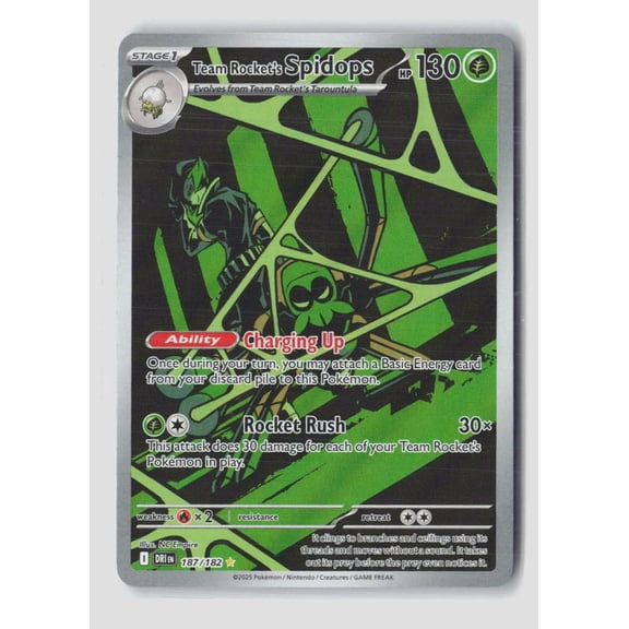 2025 Destined Rivals Team Rocket's Spidops Holo Secret Rare #187/182 Pokemon TCG Card, English