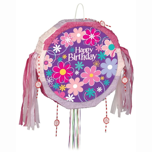 Birthday Blossoms Drum Pull Pop Out Pinata, 1Pc 