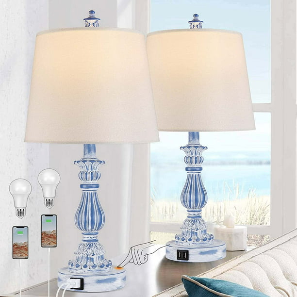 Dimmable Farmhouse Bedside Lamp, Small Bedside Touch Table Lamps