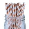 Just Artifacts Decorative Striped Paper Straws (100pcs, Striped, Metallic Rose Gold)