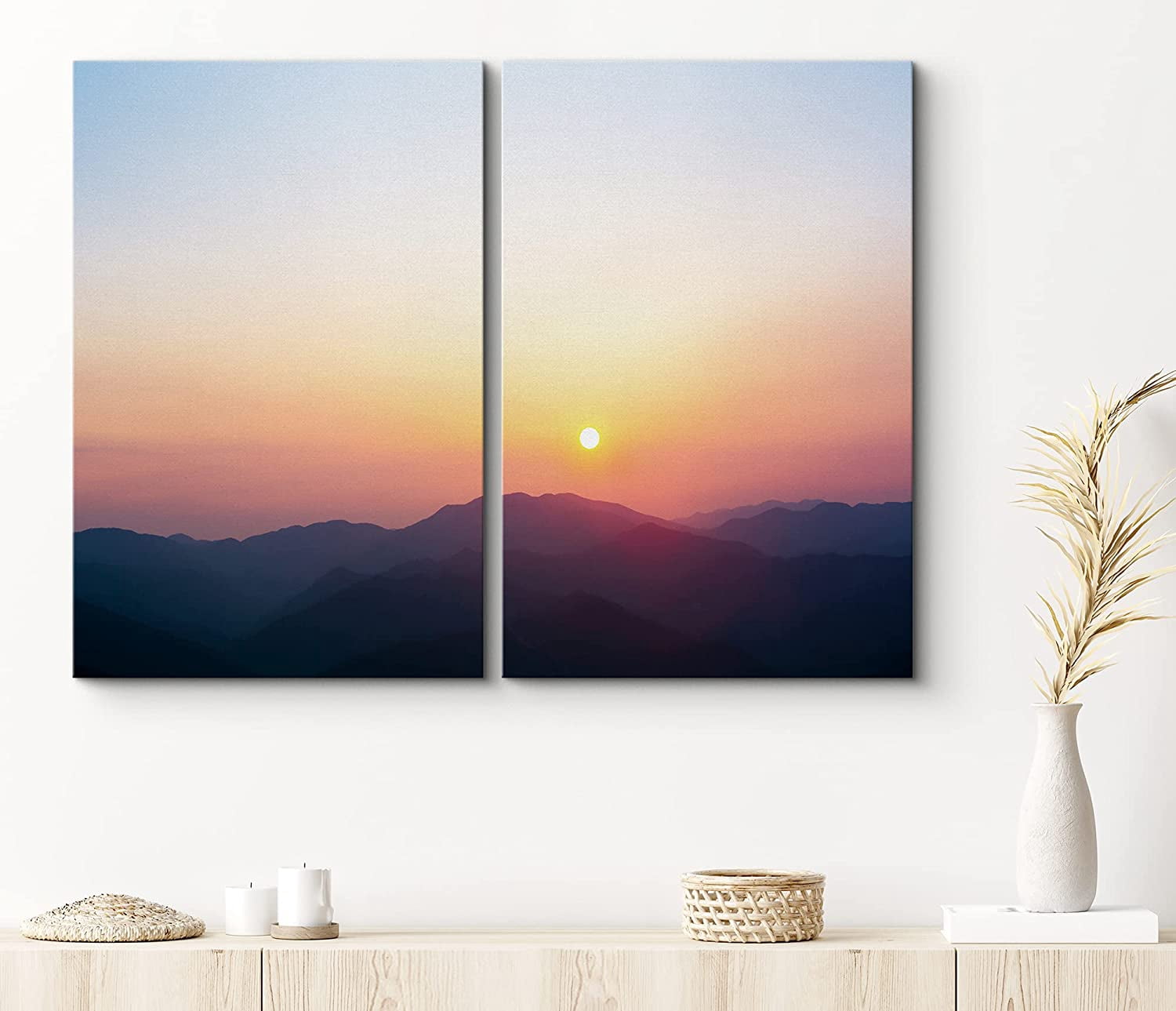 PixonSign Canvas Print Wall Art Sun Shines On Mountain Silhouette ...