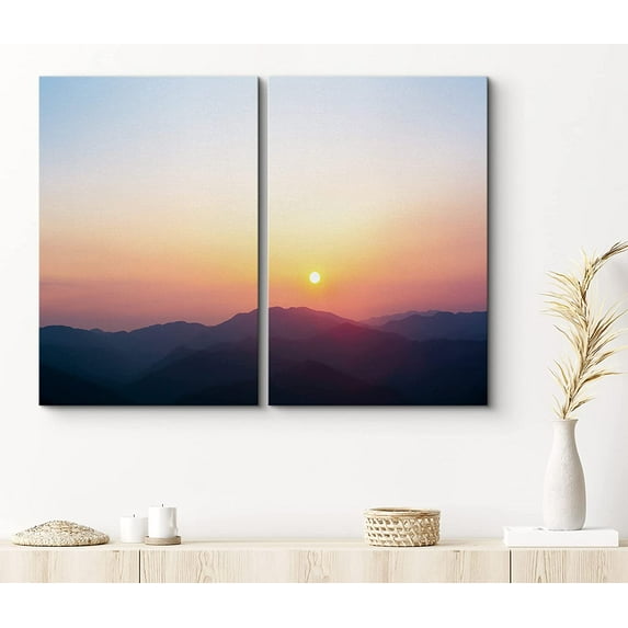 PixonSign Canvas Print Wall Art Sun Shines On Mountain Silhouette Nature Wilderness Photography Realism Contemporary Landscape Colorful Multicolor Ultra for Living Room, Bedroom, Office - 16"x24"x2