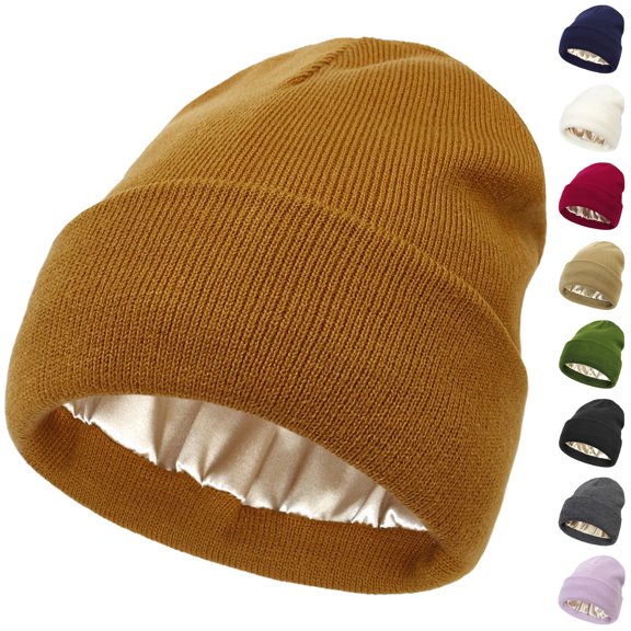 Domzle Satin Lined Beanie for Women Men Silk Lined Beanies Winter Warm Hats Soft Lining,Cuffed Knit Beanie Hats for Women,Stretchy Snug Hold,Essential for Outdoor Sports