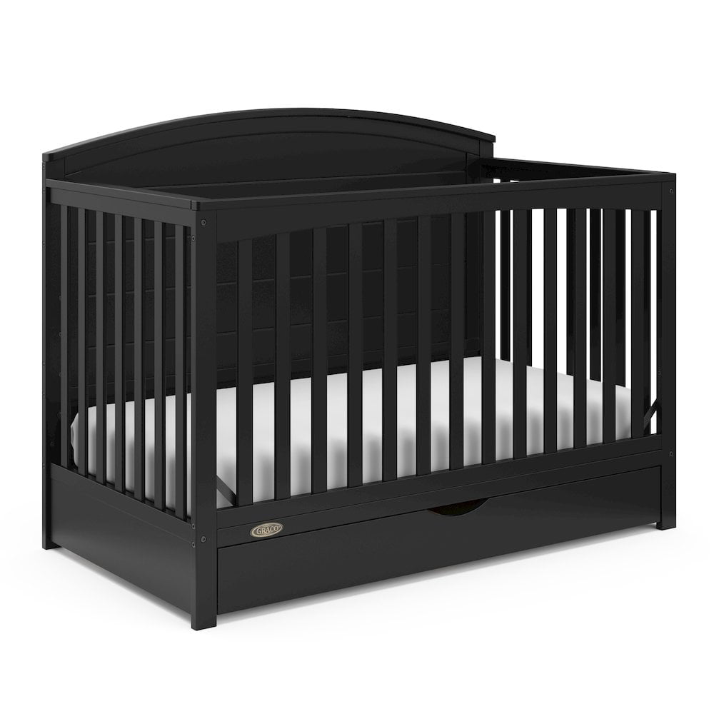 Graco Bellwood 5-in-1 Convertible Crib with Drawer and Premium Crib & Toddler Mattress Bundle, Black