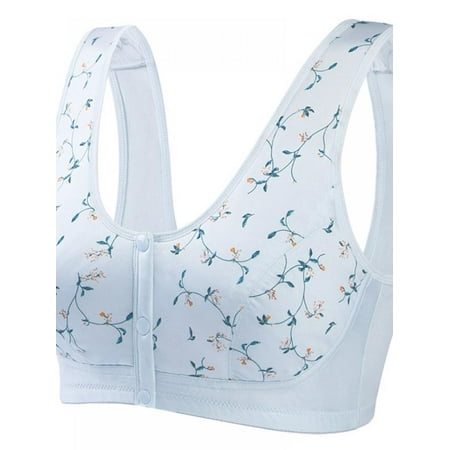 

Esho Middle-Aged Elder Woman Floral Wirefree Bra Front Button Closure Soft Cotton Bra for Mom Grandma Gift Bra