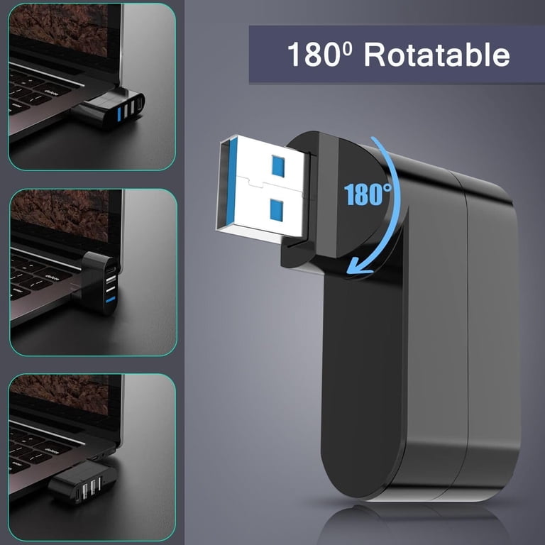180° Rotatable USB 3.0 Hub – 4-Port Expander With USB-C, 5Gbps Speed For Laptop, Tablet, PC