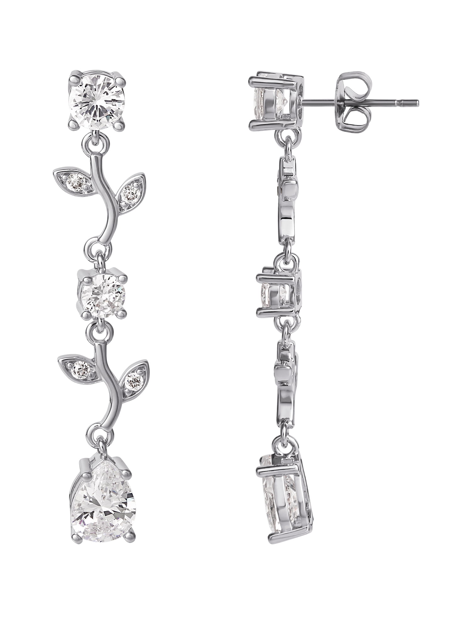 Brilliance Fine- Women's Silver Plated Cubic Zirconia Twig Dangle Earrings
