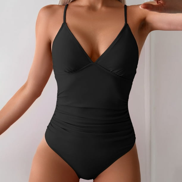 Traje de baño de una pieza para mujer, conjuntos de bikini para mujer, traje de baño de verano de color liso para mujer