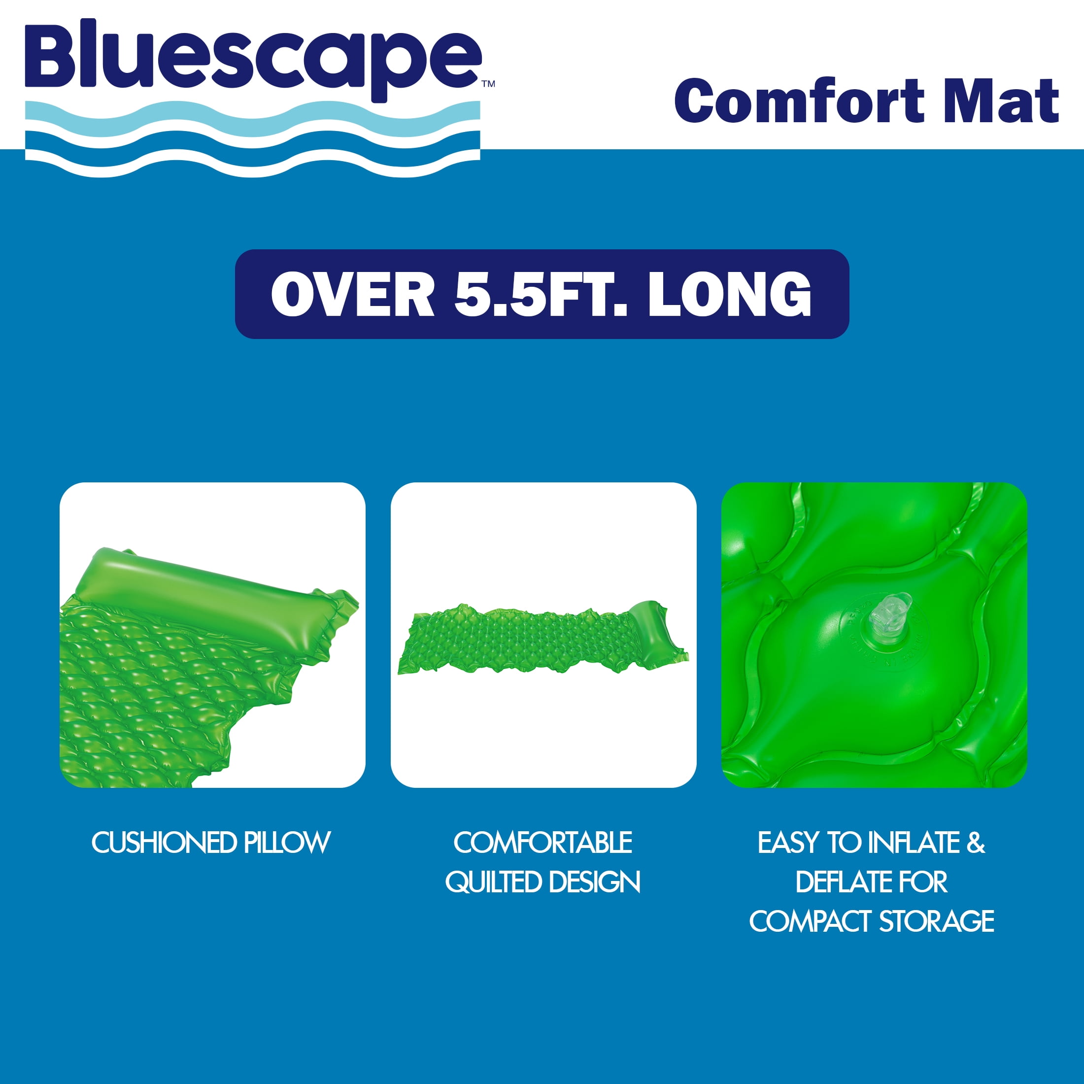 (2 pack) Bluescape Green Neon Inflatable Comfort Mat Pool Float, Age 14 & up, Unisex
