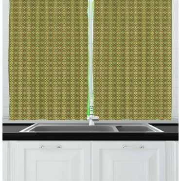 Ambesonne Earth Tones Kitchen Curtains, Rhombus Leaves, 55"x39", Multicolor