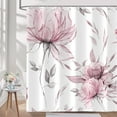 thumbnail image 6 of Pink Grey Watercolor Floral Shower Curtain, Flower Leaves Aesthetic Art Bathroom Decor, Waterproof Polyester Cloth Fabric with 12 Hooks,72x72 in, 6 of 7