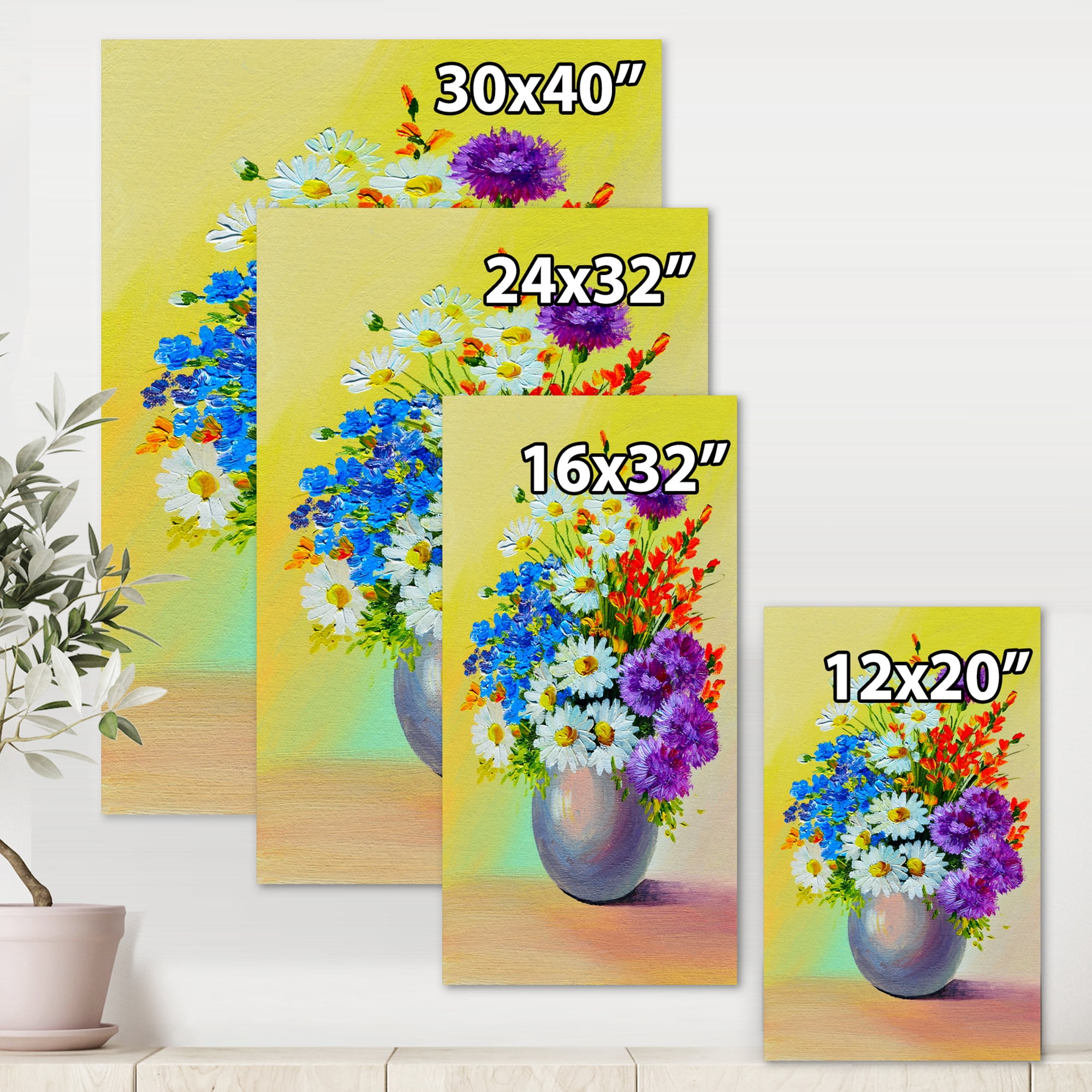 Designart ' Still Life A Bouquet Of Red Blue & White Flowers ' Traditional Canvas Wall Art Print