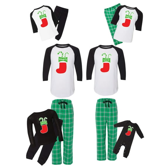 Awkward Styles Matching Christmas Pajamas Set Green Nice Naughty Stocking Pocket Family Sleepwear