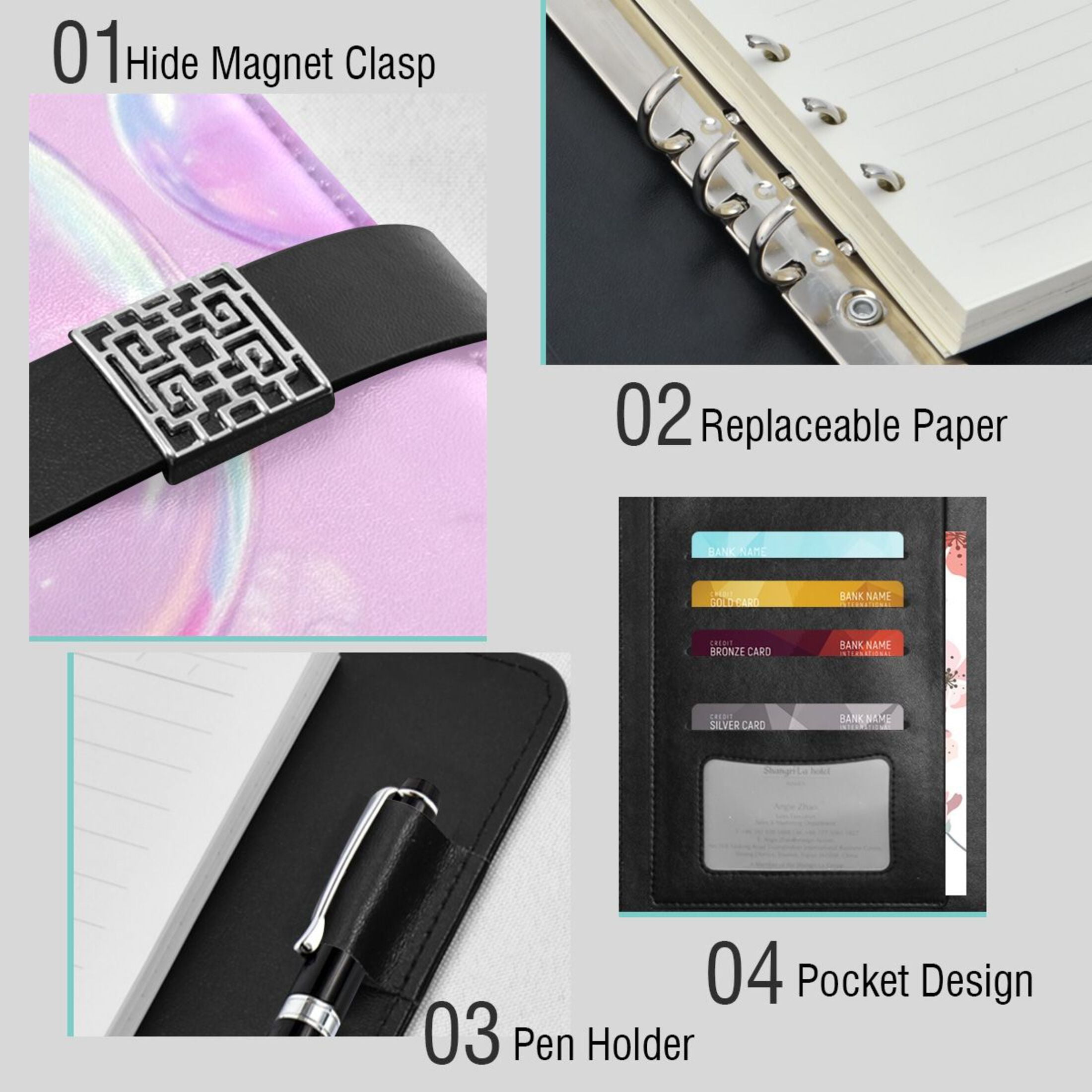 Leather Planner Leather Notebook Notebook Journal Binder Design Pen Pocket Design Convenient for Storage Purple Pretty Bubble