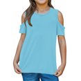 thumbnail image 3 of fatyb Girls Cold Shoulder Tops Short Sleeve Crewneck Loose Shirts Solid Color Casual Blouses for Kids, 3 of 5