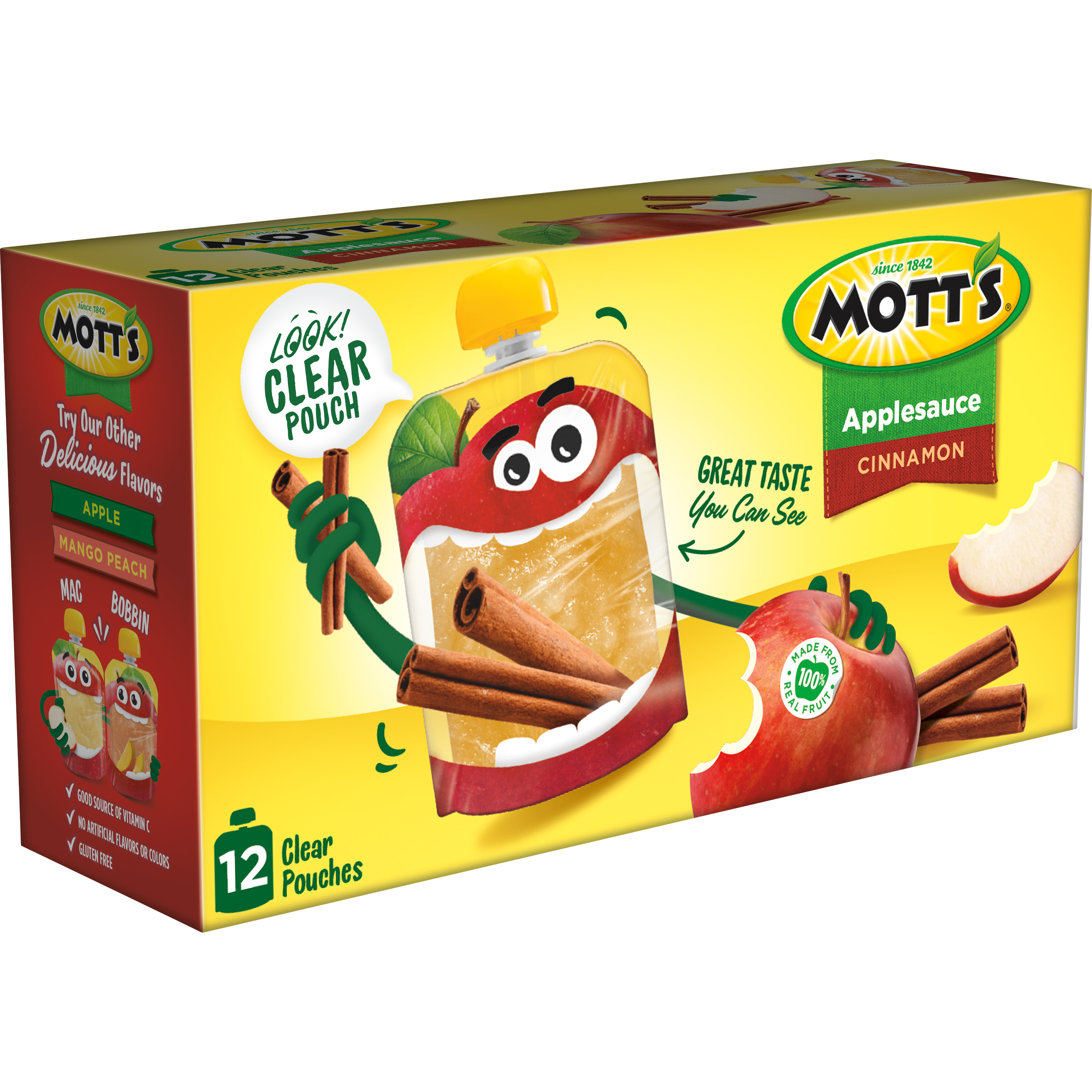 Mott's Cinnamon Applesauce, 3.2 oz, 12 Count Clear Pouches