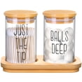 thumbnail image 1 of Juego dispensador Qtip Holder, tarros de vidrio para boticario Lucomb, paquete de 2, 1 of 7