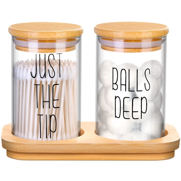 Juego dispensador Qtip Holder, tarros de vidrio para boticario Lucomb, paquete de 2