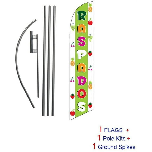 Raspados Spanish Advertising Feather Banner Swooper Flag Sign with 15 Foot Flag Pole Kit and Ground Stake