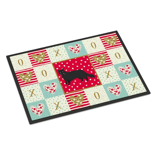 Black Chantilly Tiffany Cat Love Door Mat, Indoor Rug or Outdoor Welcome Mat 18x
