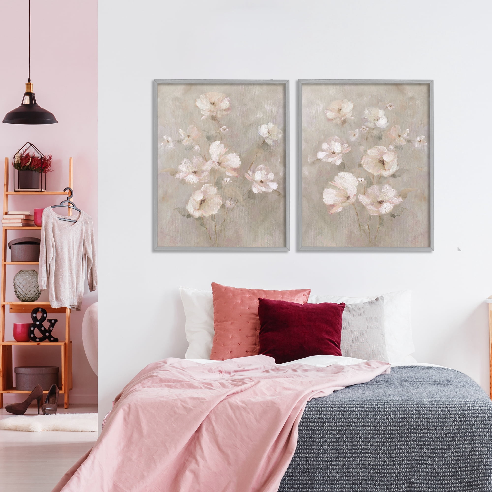Stupell Industries Arranged Blush Blossoms 2 Piece Gray Framed Giclee Art Set, design by Carol Robinson