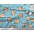 thumbnail image 3 of Soimoi Blue Cotton Cambric Fabric Leaves & Rose Floral Fabric Prints By Yard 42 Inch Wide, 3 of 3
