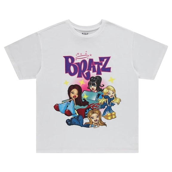 Bratz Women's Shirt, Classic Cartoon Graphic Print Bratz Dolls T-shirt White - M