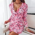 thumbnail image 6 of Women Dresses Plus V-neck Long Sleeved Dresses Printed Printed Sexy Fashion Dresses Pink Trendy Skirt Size L, 6 of 9