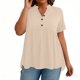 thumbnail image 5 of Plus Tops para Mujeres Tamaño Plus Moda Color Sólido Casual Botón-Up Top con Cuello en V Y Manga 3/4 Mujeres Tamaño Plus Tops de Verano, 5 of 8