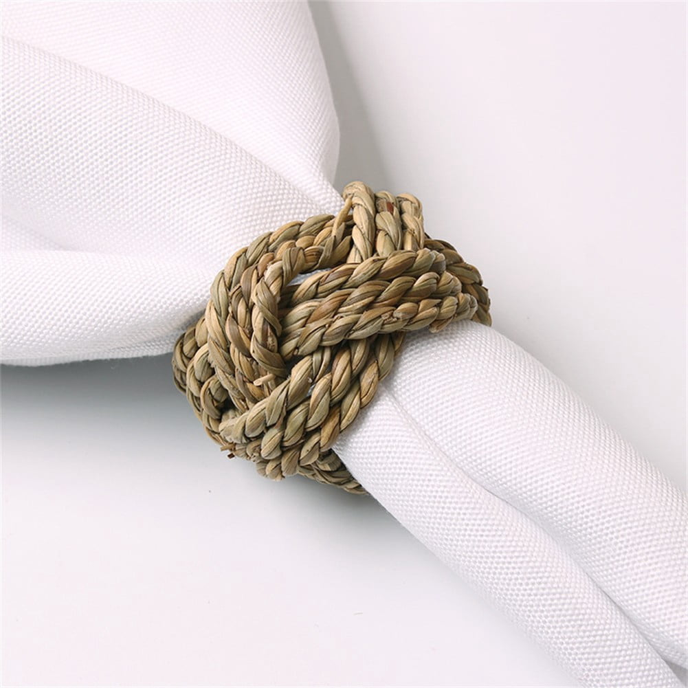 6-Pack Rattan Napkin Rings - Rustic Woven Straw Holders For Wedding, Christmas, Or Dinner Table Decor (1.65")