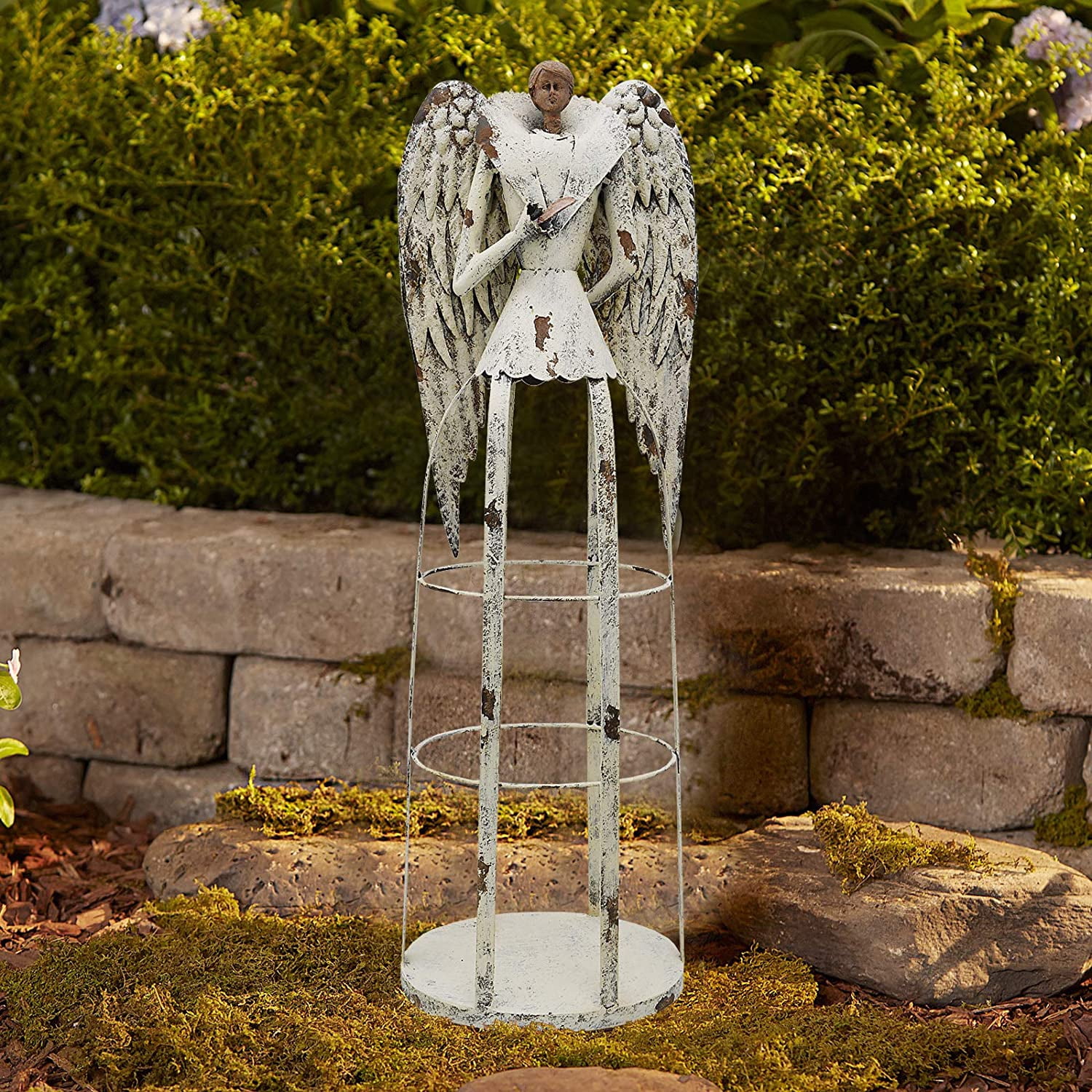 RAINBOW HANDCRAFTS 30” Antiqued Metal Guardian Angel Garden Statue, Hand Painted Decor